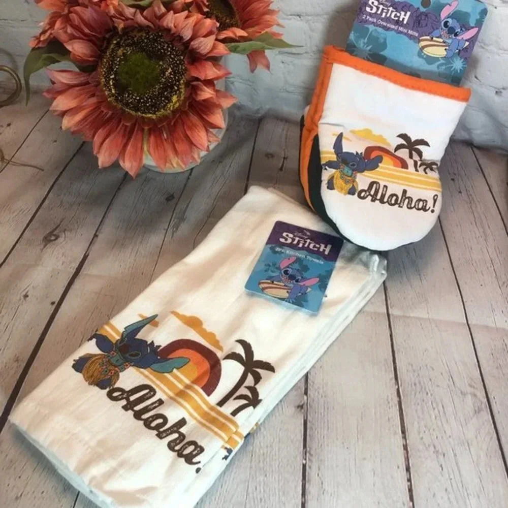 stitch kitchen towel and oven mitt BUNDLE